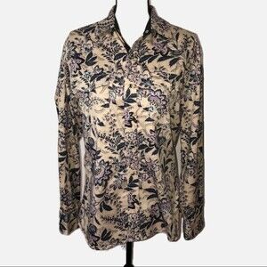 Womens size M Western Shirt  Rodeo Snap Front Beige Floral Print Cowgirl Unisex